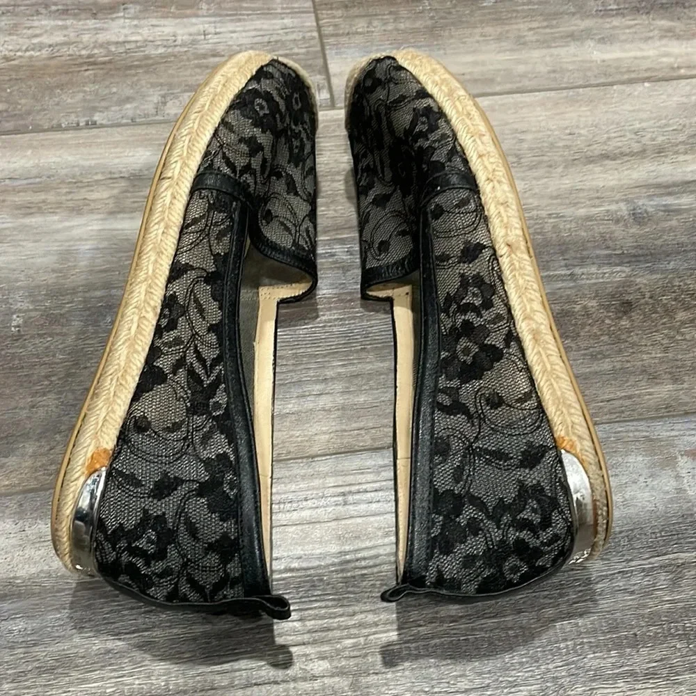 Stuart Weitzman Meshuga black lace espadrille flats